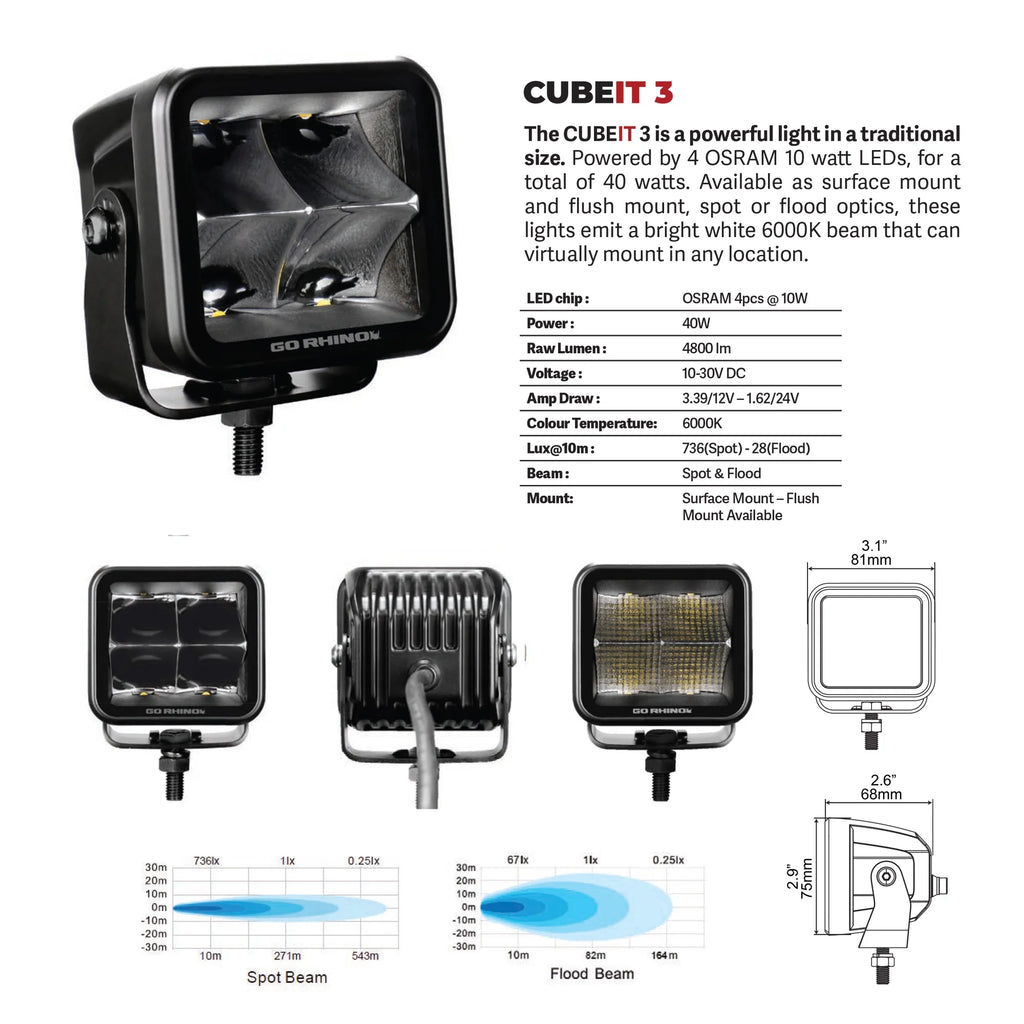 Go Rhino Blackout Series Lights - Pair of 3x3 Cube Flood Light Kit